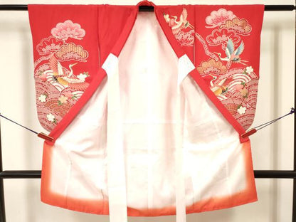 平和屋着物[]七五三　女の子　３歳　祝着　三つ身　舞桜　飛鶴松文　金彩　逸品　DABA3524ma