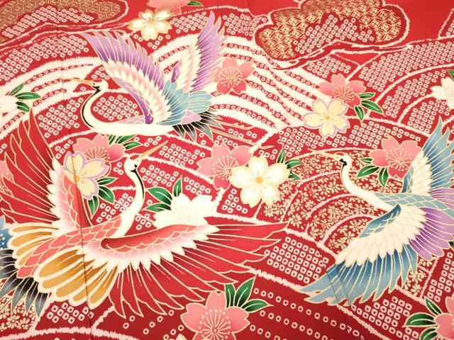 平和屋着物[]七五三　女の子　３歳　祝着　三つ身　舞桜　飛鶴松文　金彩　逸品　DABA3524ma