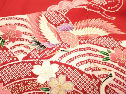 平和屋着物[]七五三　女の子　３歳　祝着　三つ身　舞桜　飛鶴松文　金彩　逸品　DABA3524ma