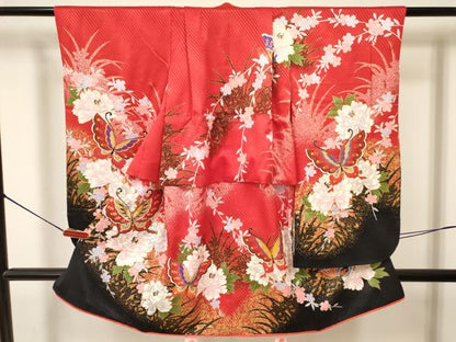 平和屋着物[]七五三　女の子　３歳　祝着　三つ身　花蝶文　金彩　逸品　DABA3525ma