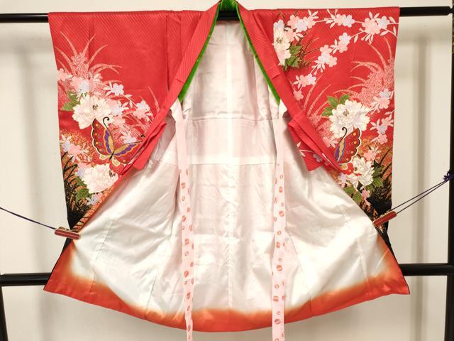 平和屋着物[]七五三　女の子　３歳　祝着　三つ身　花蝶文　金彩　逸品　DABA3525ma