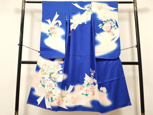 平和屋着物[]七五三　女の子　７歳　祝着　四つ身　糸車　熨斗牡丹花文　暈し染め　金彩　逸品　DABA3527ma