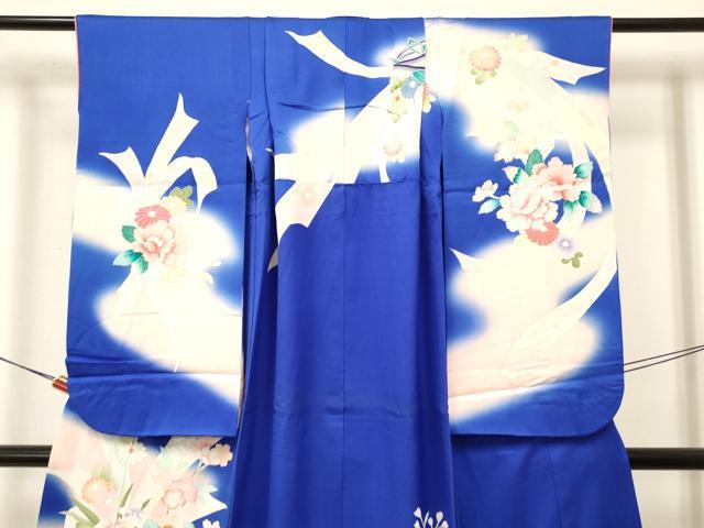 平和屋着物[]七五三　女の子　７歳　祝着　四つ身　糸車　熨斗牡丹花文　暈し染め　金彩　逸品　DABA3527ma