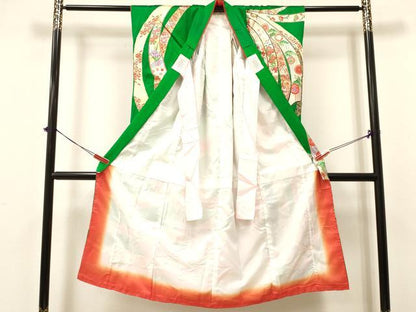 平和屋着物[]七五三　女の子　７歳　祝着　四つ身　駒刺繍　束ね熨斗御所車鳳凰花文　金銀彩　逸品　DABA3528ma
