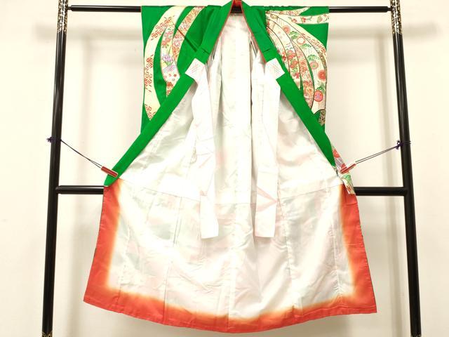 平和屋着物[]七五三　女の子　７歳　祝着　四つ身　駒刺繍　束ね熨斗御所車鳳凰花文　金銀彩　逸品　DABA3528ma