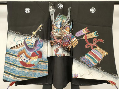 平和屋着物[]七五三　子供　男の子　祝着　龍　兜　矢羽源氏車文　暈し染め　金銀彩　逸品　DABA3534ma