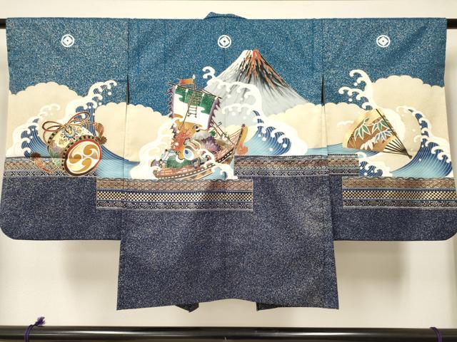 平和屋着物[]七五三　子供　男の子　羽織　宝船　扇面笹文　金彩　DABA3535ma