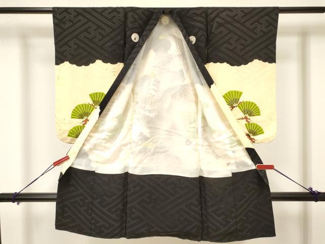 平和屋着物[]七五三　男の子　祝着・長襦袢(袷)セット　刺繍　鷹　鷲　立波松文　金彩　洗える着物　DABA3536ma