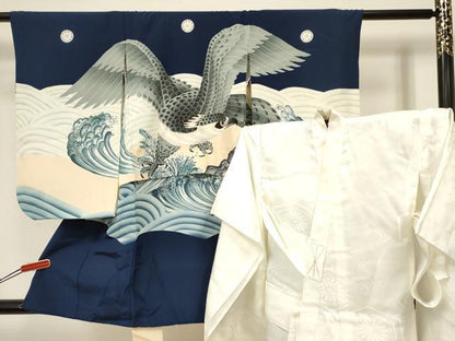 平和屋着物[]七五三　男の子　祝着・長襦袢(袷)セット　作家物　鷹　鷲　立波文　金彩　逸品　DABA3537ma