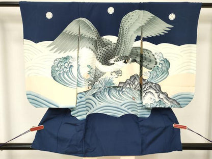 平和屋着物[]七五三　男の子　祝着・長襦袢(袷)セット　作家物　鷹　鷲　立波文　金彩　逸品　DABA3537ma