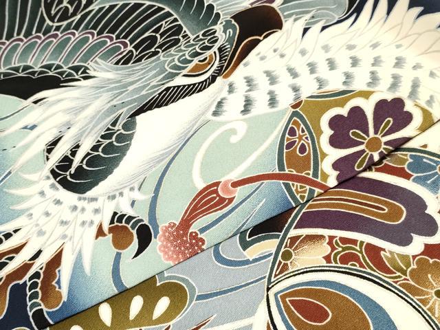 平和屋着物[]七五三　男の子　祝着・長襦袢(袷)セット　鷹　鷲　打ち出の小槌　笹松文　暈し染め　金銀彩　逸品　DABA3538ma