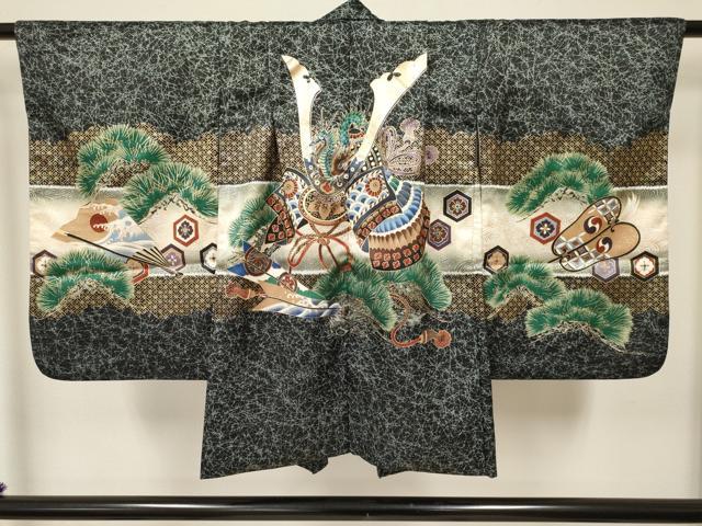 平和屋着物[]七五三　男の子　祝着・羽織・長襦袢(単衣)・行灯袴・小物セット　龍　兜　矢羽松文　暈し染め　金彩　DABA3539ma