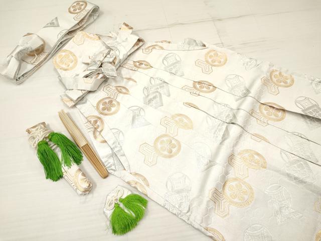 平和屋着物[]七五三　男の子　陣羽織・行灯袴・小物セット　龍　亀甲花文　金糸　DABA3543ma