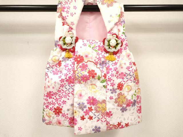 平和屋着物[]七五三　女の子　３歳　祝着　三つ身　長襦袢(単衣)・被布・小物セット　雪輪花文　金彩　箱付き　洗える着物　DABA3546ma
