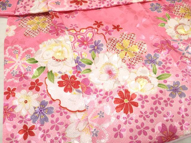 平和屋着物[]七五三　女の子　３歳　祝着　三つ身　長襦袢(単衣)・被布・小物セット　雪輪花文　金彩　箱付き　洗える着物　DABA3546ma