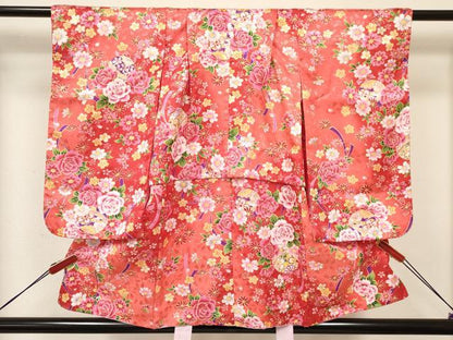 平和屋着物[]七五三　女の子　３歳　祝着　三つ身　長襦袢(単衣)・被布・小物セット　鞠花文　暈し染　金彩　箱付　洗える着物　DABA3547ma