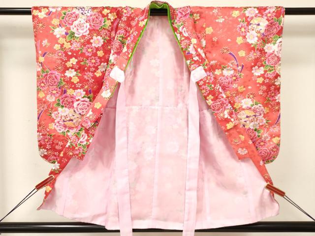 平和屋着物[]七五三　女の子　３歳　祝着　三つ身　長襦袢(単衣)・被布・小物セット　鞠花文　暈し染　金彩　箱付　洗える着物　DABA3547ma
