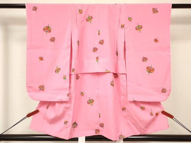平和屋着物[]七五三　女の子　３歳　祝着　三つ身　長襦袢(単衣)・被布・小物セット　独楽　コマ　箱付　DABA3549ma