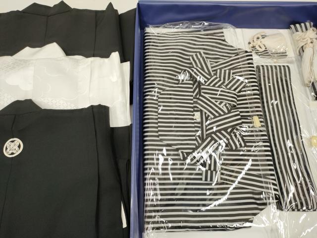 平和屋着物[]七五三　男の子　着物・黒紋付羽織・長襦袢(単衣)・行灯袴・小物セット　箱付き　DABA3553ma