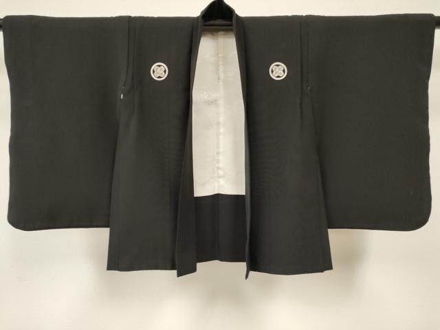 平和屋着物[]七五三　男の子　黒紋付・羽織・長襦袢(単衣)・行灯袴・小物セット　箱付き　DABA3554ma