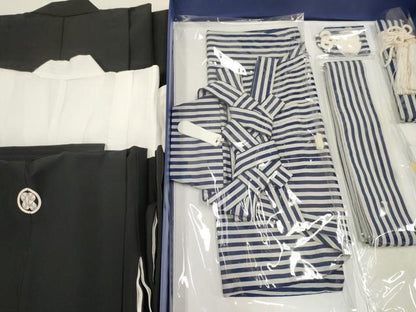 平和屋着物[]七五三　男の子　着物・黒紋付羽織・長襦袢(単衣)・行灯袴・小物セット　箱付き　DABA3555ma