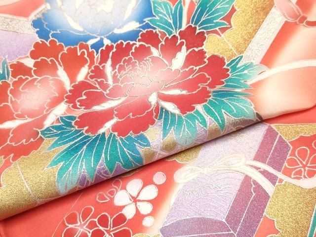 平和屋着物[]七五三　女の子　３歳　祝着　三つ身　長襦袢(袷・半衿刺繍)セット　文箱　花車文　暈し染め　金銀彩　逸品　DABA3560ma