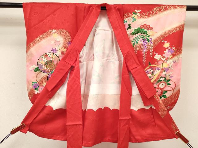 平和屋着物[]七五三　女の子　３歳　祝着　三つ身　長襦袢(袷)セット　鳳凰鼓花蝶文　暈し染め　金彩　逸品　箱付　DABA3562ma
