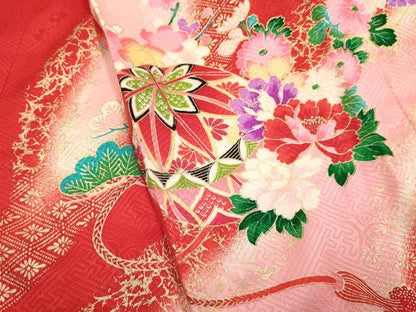 平和屋着物[]七五三　女の子　３歳　祝着　三つ身　長襦袢(袷)セット　鳳凰鼓花蝶文　暈し染め　金彩　逸品　箱付　DABA3562ma