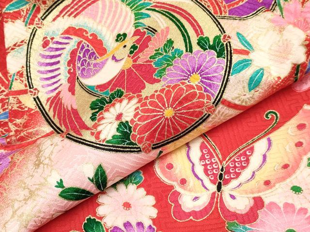 平和屋着物[]七五三　女の子　３歳　祝着　三つ身　長襦袢(袷)セット　鳳凰鼓花蝶文　暈し染め　金彩　逸品　箱付　DABA3562ma