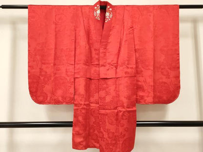 平和屋着物[]七五三　女の子　７歳　祝着　四つ身　長襦袢(袷・半衿刺繍)セット　駒刺繍　御所車枝梅文　金銀彩　逸品　DABA3563ma