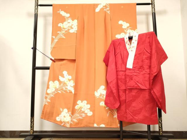 平和屋着物∵女の子　十三参り　子供　祝着・長襦袢(袷・半衿刺繍)セット　枝菊　銀彩　逸品　DABA3568ma