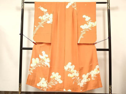 平和屋着物∵女の子　十三参り　子供　祝着・長襦袢(袷・半衿刺繍)セット　枝菊　銀彩　逸品　DABA3568ma
