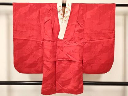 平和屋着物∵女の子　十三参り　子供　祝着・長襦袢(袷・半衿刺繍)セット　枝菊　銀彩　逸品　DABA3568ma