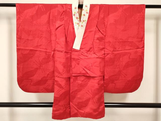平和屋着物∵女の子　十三参り　子供　祝着・長襦袢(袷・半衿刺繍)セット　枝菊　銀彩　逸品　DABA3568ma