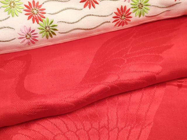 平和屋着物∵女の子　十三参り　子供　祝着・長襦袢(袷・半衿刺繍)セット　枝菊　銀彩　逸品　DABA3568ma