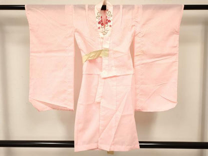 平和屋着物[]七五三　女の子　３歳　祝着　三つ身　長襦袢(単衣・半衿刺繍)セット　扇面花文　金彩　逸品　DABA3570ma