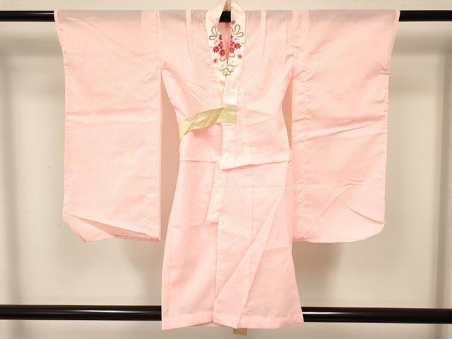 平和屋着物[]七五三　女の子　３歳　祝着　三つ身　長襦袢(単衣・半衿刺繍)セット　扇面花文　金彩　逸品　DABA3570ma