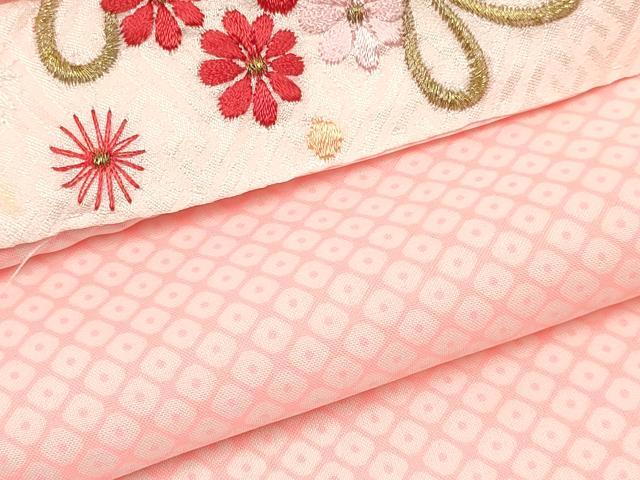 平和屋着物[]七五三　女の子　３歳　祝着　三つ身　長襦袢(単衣・半衿刺繍)セット　扇面花文　金彩　逸品　DABA3570ma