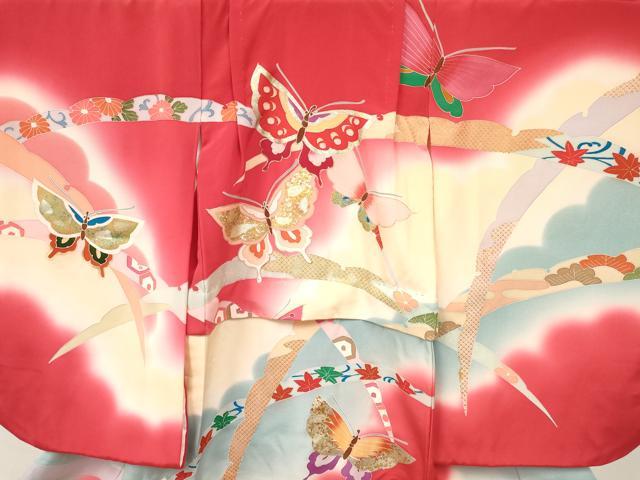 平和屋着物[]七五三　女の子　３歳　祝着　三つ身　長襦袢(袷)セット　雪芝花蝶文　暈し染め　金銀彩　逸品　DABA3571ma