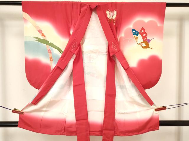 平和屋着物[]七五三　女の子　３歳　祝着　三つ身　長襦袢(袷)セット　雪芝花蝶文　暈し染め　金銀彩　逸品　DABA3571ma