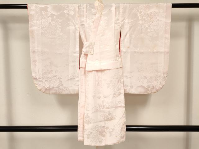平和屋着物[]七五三　女の子　３歳　祝着　三つ身　長襦袢(袷)セット　雪芝花蝶文　暈し染め　金銀彩　逸品　DABA3571ma