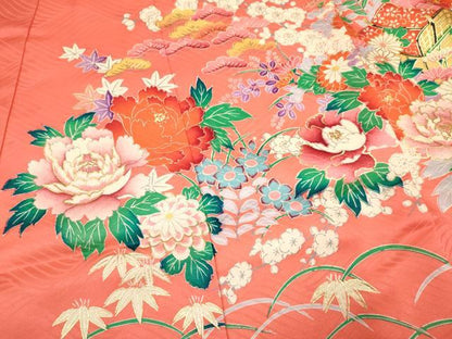 平和屋着物[]七五三　女の子　３歳　祝着　三つ身　長襦袢(袷)セット　駒刺繍　御所車花文　金彩　逸品　DABA3572ma