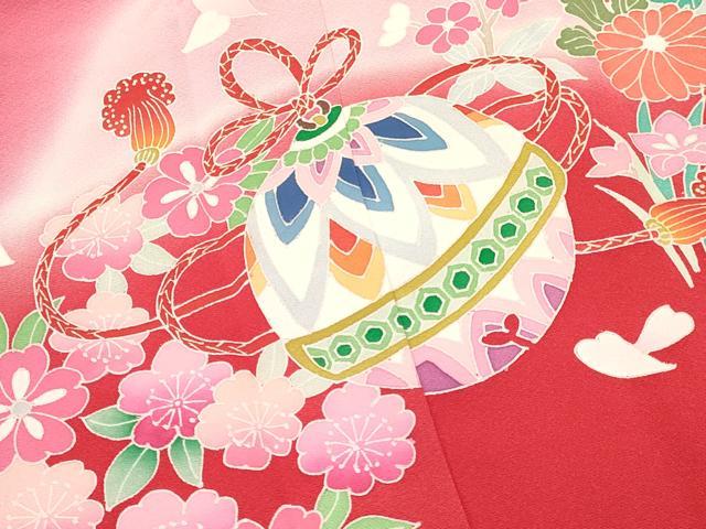 平和屋着物[]七五三　女の子　３歳　祝着　三つ身　被布セット　駒刺繍　鈴花文　暈し染め　金彩　逸品　DABA3573ma