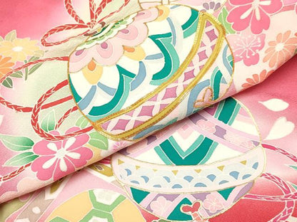 平和屋着物[]七五三　女の子　３歳　祝着　三つ身　被布セット　駒刺繍　鈴花文　暈し染め　金彩　逸品　DABA3573ma