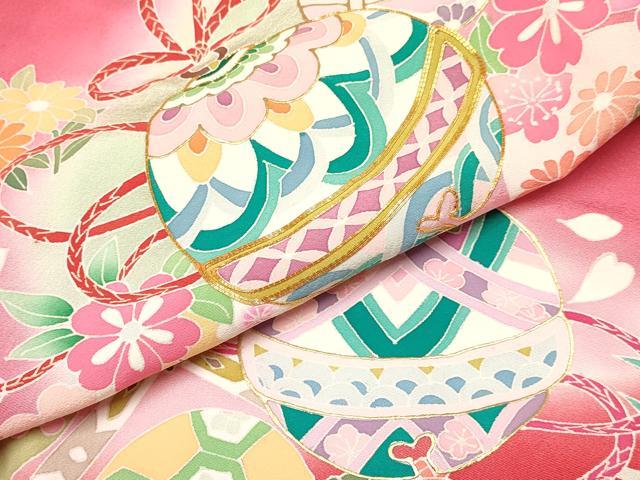 平和屋着物[]七五三　女の子　３歳　祝着　三つ身　被布セット　駒刺繍　鈴花文　暈し染め　金彩　逸品　DABA3573ma