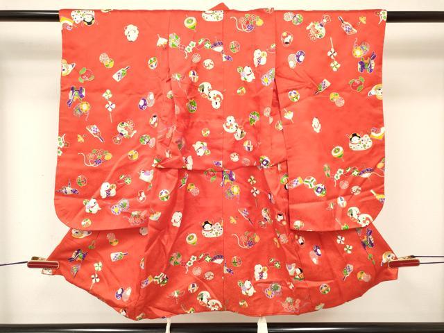 平和屋着物[]七五三　女の子　３歳　祝着　三つ身　被布セット　唐子玩具文　金彩　逸品　DABA3574ma