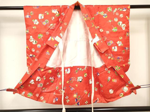 平和屋着物[]七五三　女の子　３歳　祝着　三つ身　被布セット　唐子玩具文　金彩　逸品　DABA3574ma