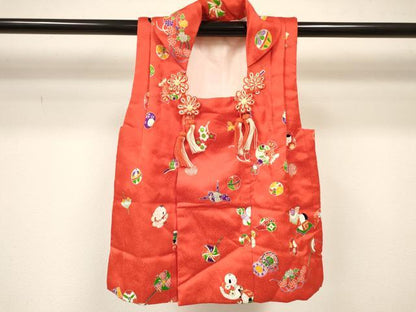 平和屋着物[]七五三　女の子　３歳　祝着　三つ身　被布セット　唐子玩具文　金彩　逸品　DABA3574ma