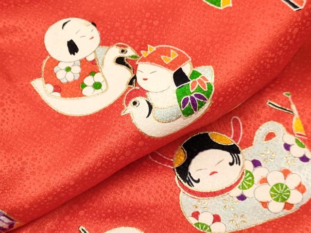 平和屋着物[]七五三　女の子　３歳　祝着　三つ身　被布セット　唐子玩具文　金彩　逸品　DABA3574ma