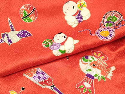平和屋着物[]七五三　女の子　３歳　祝着　三つ身　被布セット　唐子玩具文　金彩　逸品　DABA3574ma